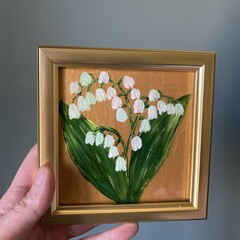 Lily Of The Valley Flowers Original Painting 4/4,artwork,mini,small,framed,gold