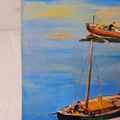 Coastal European Harbour Scene Original Oil or Acrylic Painting 1958 WB Kennedy