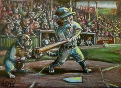 ACEO ORIGINAL PRINT #/ 25 Card Landis Tabby NY Yankees „Swing’n For The Fences