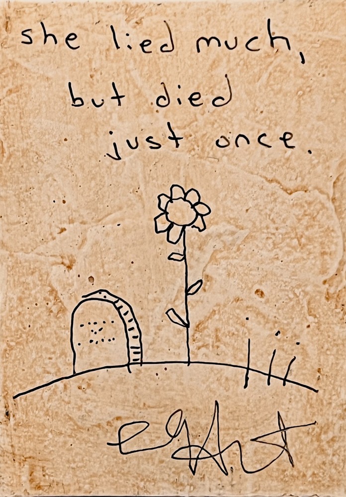 e9Art ACEO ’she lied much, but died once.‘ story outsider art brut primitive