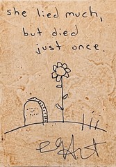 e9Art ACEO ’she lied much, but died once.‘ story outsider art brut primitive