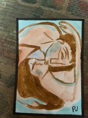 ACEO watercolor art by PJ, art card 2.5 x 3.5: the kiss.
