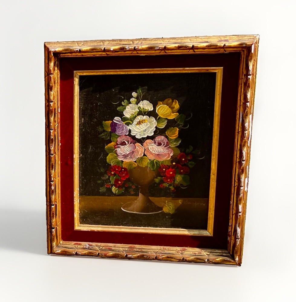 Mid Century Oil On Canvas By Impressionist Painter L. Ruggeri Bouquet Of Flowers