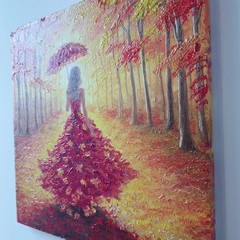 Original Oil Impressionist Portrait Painting Autumn Woman Fashion Nature Art