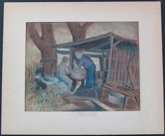 Ivan Messenger Pastel „Mrs. Meling Preparing Menudo“ Signed And Titled On Back