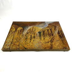 Original Oil Painting Golden Autumn Forest Landscape Woodland Stream Canvas