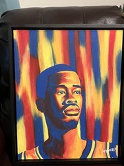 Basketball Star Oil Painting Framed 21 1/2 X 17 1/2 WHO IS HE?college?