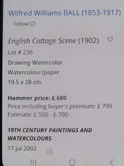 Ex Sotheby’s Wilfrid Williams Ball (1853-1917) English Village 1902 Sold for 800