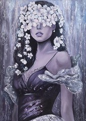 art 825 Original Acrylic Painting Canvas 28×20 in/70×50 cm Violet Stranger Woman