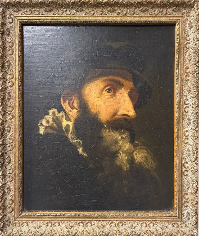 19th Century European School Portrait of Bearded Gentleman Oil on Canvas Antique