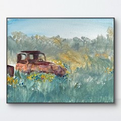 SAMATOWIC Original Abstract Landscape Old Truck 11×14 Handmade Signed Art 279