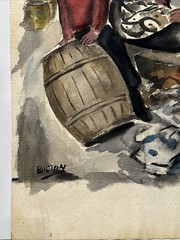 Antique New Jersey Painting Black Fisherman Fish Market Maurice Bilton Rare