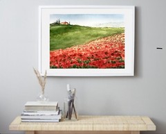 Original brand new watercolor ”Poppyfield” $70 Home decor art gift