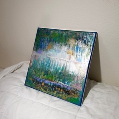 Original Abstract Acrylic Painting (See Video) On Canvas irridescent glow 12×12