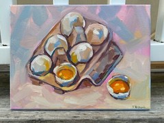 ORIGINAL art oil painting Eggs carton art still life artwork food breakfast 9×12