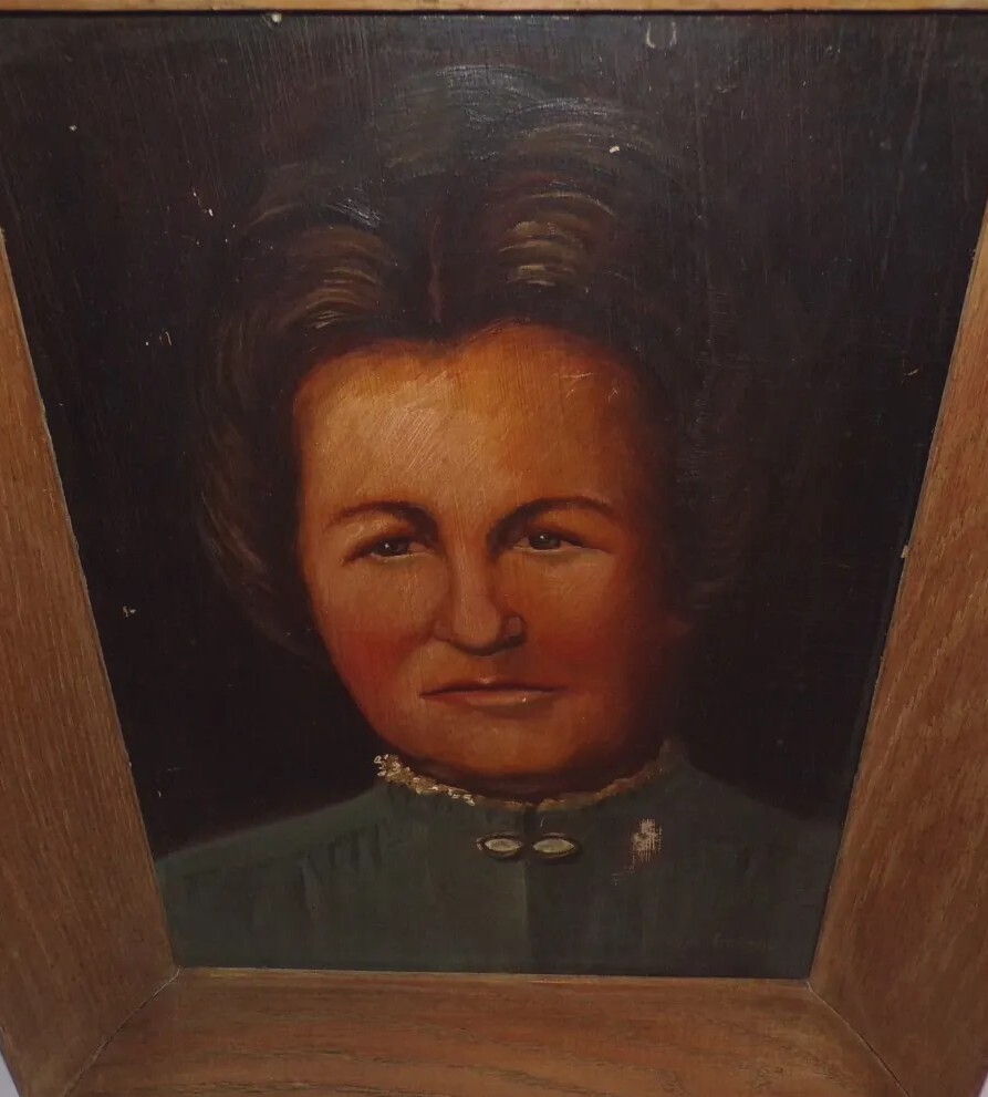 WPA Regionalist Oil Painting Portrait Farm Woman Grant Wood Style Realism