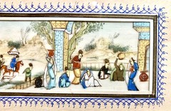 VINTAGE PERSIAN MINIATURE PAINTING ON BONE SET IN A KHATAM – FARI FRAME