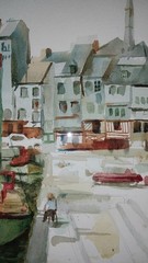 Rex Brandt Original Vintage CA Regionalist Honfleur 1965 Watercolor Painting Art