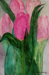 original watercolor painting „rose tulps in green leaves “ #flowers #nature