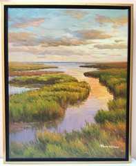 Impressionist Landscape Marsh Donna Williams Oil Painting Framed 21″x17″