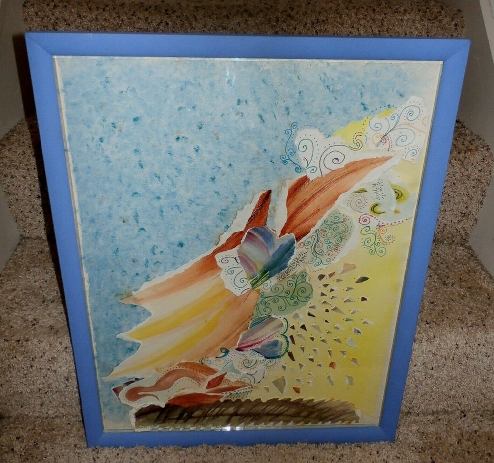 Original 2004 „Heart Torn Apart“ Paper Collage Painting by Bonnie Wolfe Signed