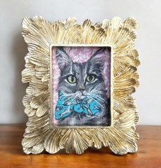 Mini framed whimsical Cat prints of my paintings in vintage style ornate frames