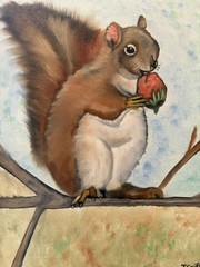 Original oil painting art on canvas 11 x 14 in portrait cute squirrel-free ship