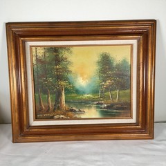 Vtg Phillip Cantrell Original Oil Painting Landscape Lake 16×12 Framed Signed