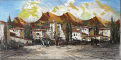 Pablo Espana Original Oil Painting Signed Mid Century Spanish Village 48″x24″