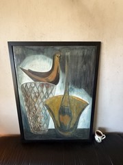 MARGARET HOPKINS VINTAGE MID CENTURY MODERN ABSTRACT STILL LIFE OIL PAINTING 62