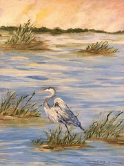 Original Painting Blue Heron In Swamp Waters 9×12” Ready To Frame FREE SHIPPING