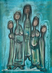 Mid 20th Century Fantastic Expressionism Judaica Hebrew Signed Pastel Painting