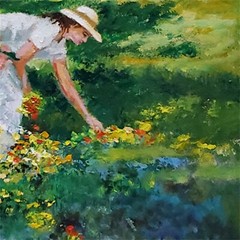 YARY DLUHOS Landscape Meadow Wildflowers Women Figures Original Art Oil Painting
