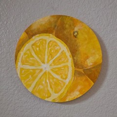 Original Painting of Lemons Food Nature Fruit Yellow Acrylic Painting Art