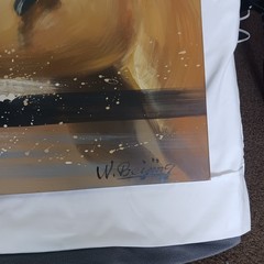 W. Beijing Large Signed Canvas Painting Horse & Jockey Equestrian Unframed 32×32