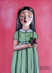 Mexican &Original Folk Art. „GIRL WITH STAR“. Mixed Media 5″x7″ Canvas Panel