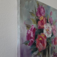 Romantic Roses Still Life Original Oil Painting Impressionist Floral Wall Decor