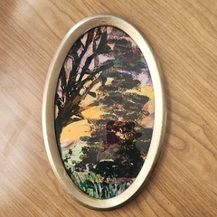 Oval Framed Acrylic Impressionism. Original Reverse Art Painting