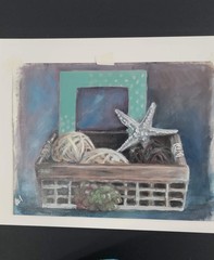 Original Expressionist Star Fish Basket 14 x 11 Oil on Paper Matted Painting