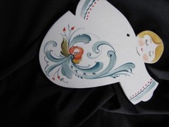 Rosemaled White Christmas Angel Ornament Rosemaling Norwegian Painting SIGNED