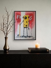 ORIGINAL ACRYLIC PAINTING 12×16 ROBOT FROG ABSTRACT HOME WALL ART HAND PAINTED