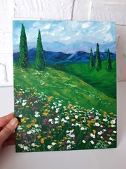 Tuscany Painting Italy Original Art Landscape Painting 12 by 9 Provence Art.