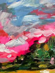 Colorful Modern Art Acrylic Painting Landscape 9×12: LINDSAY KING SMITH