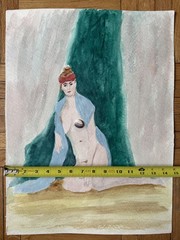 Contemporary Watercolor Painting Woman Peter Feldman 15×20 1980s
