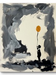 BOY WITH GOLD BALLOON 11×14 Original Art #78 PAPER Fine Art