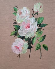 Rose Painting White Pink Flower on Canvas Panel Acrylic Original Floral Wall Art