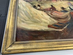 Vintage Native American Oil Painting “Navajo Rodeo & Bull Fight” by Bill Rakocy