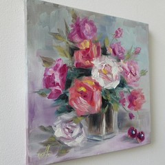 Romantic Roses Still Life Original Oil Painting Impressionist Floral Wall Decor