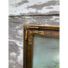 Antique Large Pastel Chalk Painting Mountain Lake Scene Gold Frame 32.5×20.5″