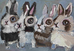 Original 9″x12″ rabbit oil painting on arches oil paper, signed on the back